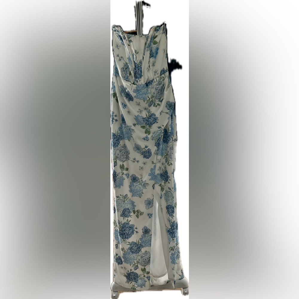 Altar'd State White Strapless Floral Maxi Dress with Blue and Green Print - Picture 2 of 5